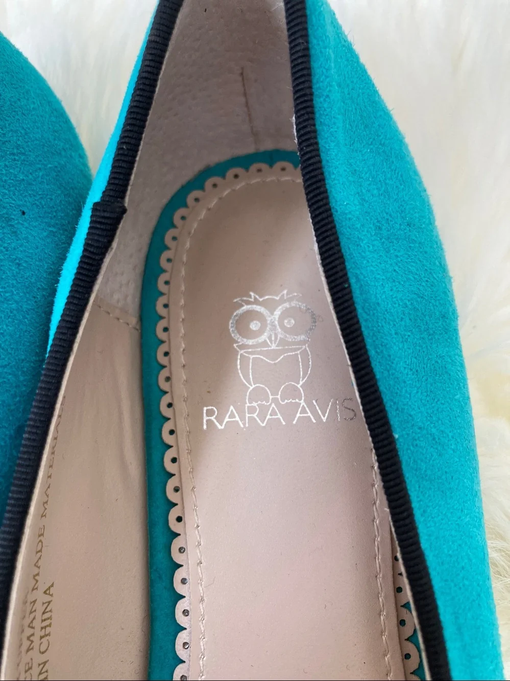 Rara Avis by Iris Apfel Turquoise Suede Pelican Sequin Flats Loafer Dodo bird 8